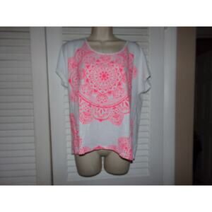 Style &‎ Co oversized 100% cotton top S EUC Back zip hot pink pattern